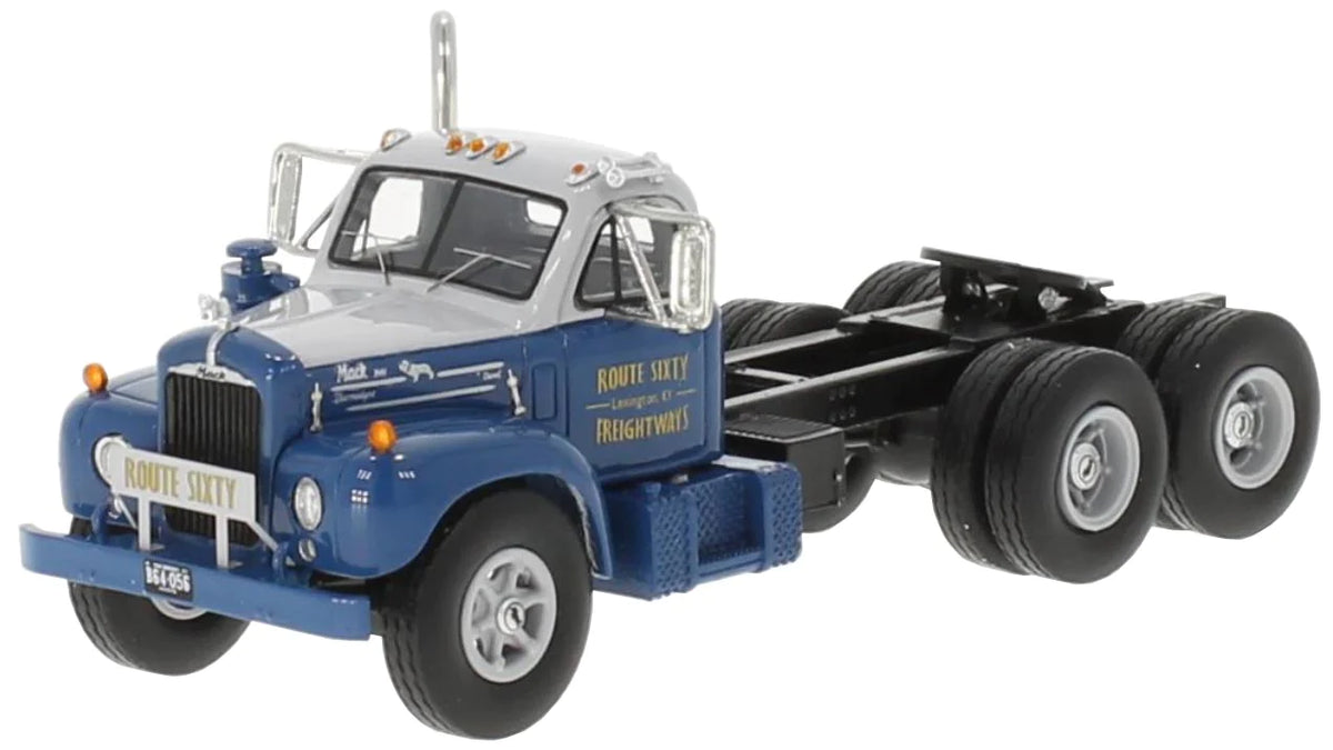 1/64 Scale Neo 1957 Mack B-61St In Blue And Gray Freightways Prime