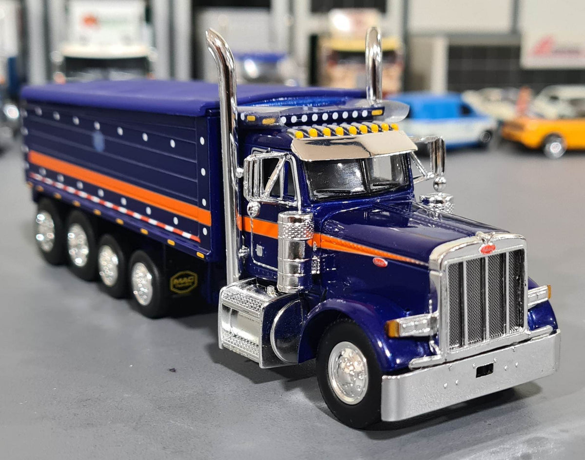 1/64 Dcp / First Gear Peterbilt 379 Quad Axle Blue/Orange With