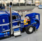 1/64 DCP PETERBILT 379 BLUE/CHROME STRETCHED CHASSIS WITH WORKING TIPPER TRAILER 60-1435