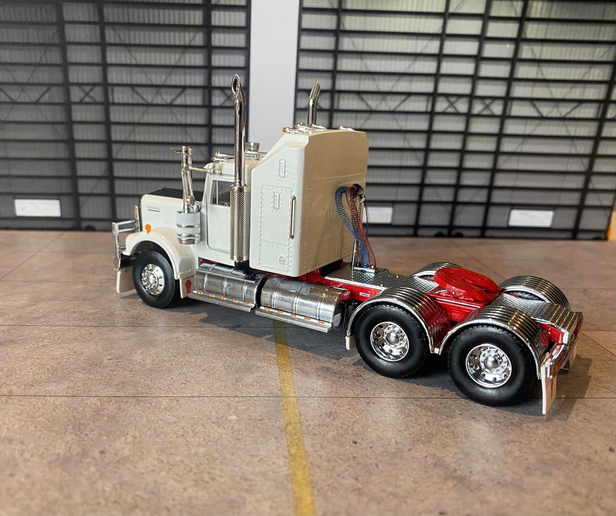 1 50 Scale Kenworth W900 White With Red Chassis Made By Iconic Replica 