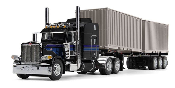 PRE ORDER DEPOSIT DCP / FIRST GEAR PETERBILT 389 IN JET BLACK WITH 2X20FT CONTAINER TRAILER   PRE ORDER ONLY*****60-1927