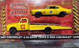 1/64 GREENLIGHT SHELL 1967  CHEV C-30 RAMP TRUCK AND 1969 CHEV CAMARO NEW ON CARD