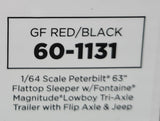 1/64 DCP PETERBILT TRI DRIVE & HEAVY LOWBOY TRI AXLE TRAILER RED AND BLACK 60-1131