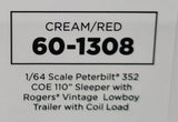 1/64 DCP/FIRST GEAR PETERBILT 352 IN CREAM / RED WITH TWIN COIL LOADED TRAILER 60-1308