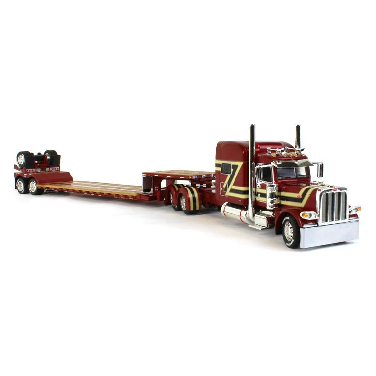 1/64 SCALE DCP / FIRST GEAR PETERBILT 389 STRETCHED RED/GOLD WITH LOWB ...