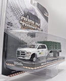 GREENLIGHT 2018 RAM 3500 DUALLY STAKE TRUCK WASTE MANAGMENT WHITE/GREEN NEW ON CARD