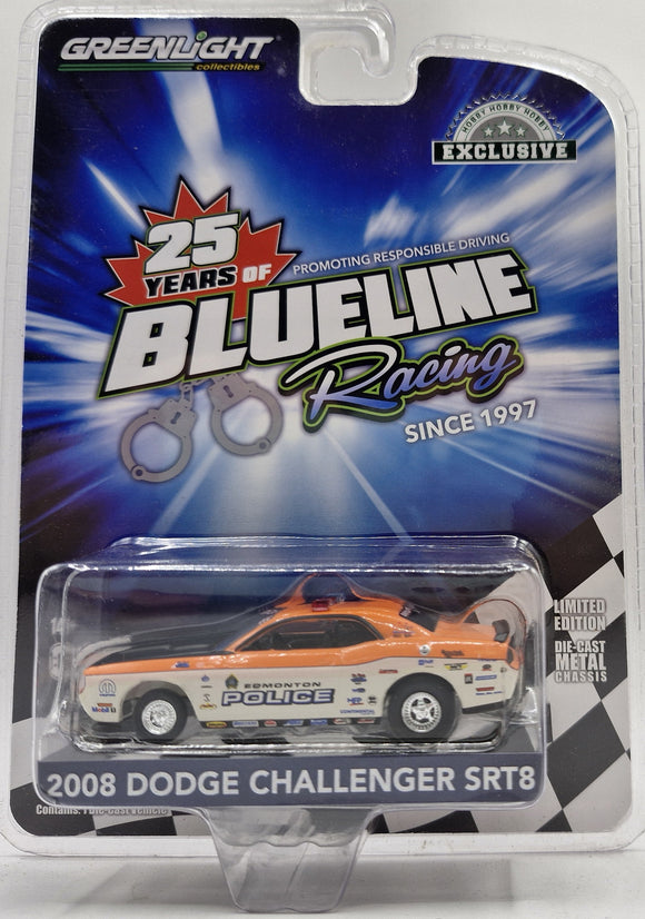 GREENLIGHT 2008 DODGE CHALLENGER 25 YEARS OF BLUELINE RACING ORANGE/WHITE NEW ON CARD