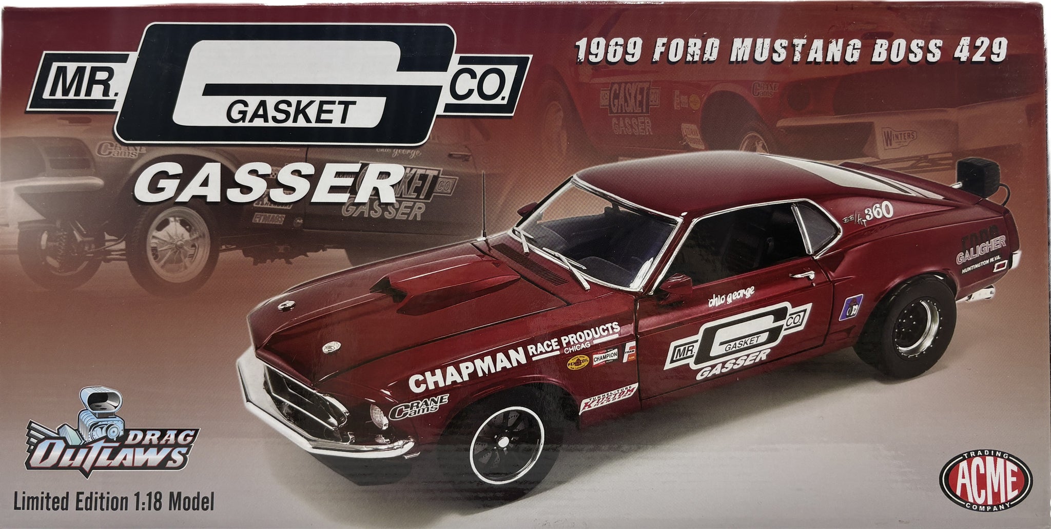 1/18 Acme Drag Outlaws Mr Gasket Co. Gasser 1969 Ford Mustang Boss