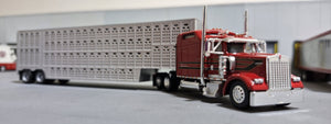 1:87 Scale Promotex  Red Kenworth W900L with Livestock Trailer