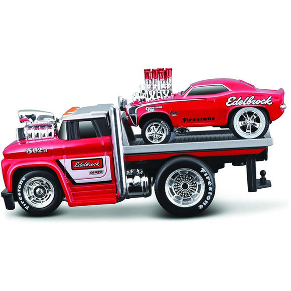 1/64 Muscle Machine 1966 Chevrolet C60 Flatbed With 1969 Chevrolet Camaro SS Red