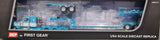 1/64 DCP PETERBILT 389 TRI DRIVE BLUE & HEAVY LOWBOY TRI AXLE TRAILER JEEP/STINGER 60-1164