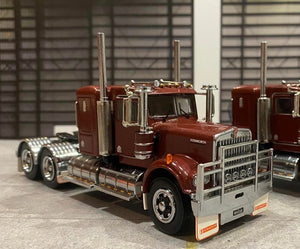 1/50 SCALE KENWORTH W900 LOWLINE SLEEPER BURGUNDY WITH BLACK CHASSIS MADE BY ICONIC REPLICAS