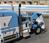 1/64 DCP / FIRST GEAR PETERBILT 389 TRI DRIVE IN BLUE/WHITE WITH LPG TRI AXLE TANKER TRAILER 60-1996