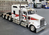 DCP / FIRST GEAR 1/64  KENWORTH W900L TRI DRIVE WHITE/SILVER WITH TRIAXLE LIVESTOCK  TRAILER *****60-1211