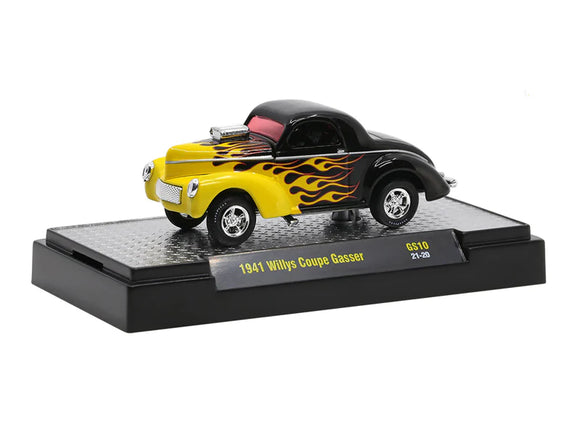 M2 WILLYS AMERICAR 1941 WILLYS COUPE GASSER BLACK WITH FLAMES NEW ON CARD