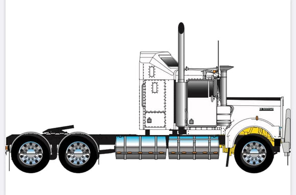 1/50 SCALE KENWORTH W900 WHITE WITH BLACK CHASSIS MADE BY ICONIC REPLICAS
