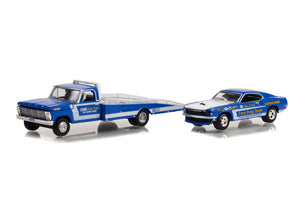 1/64 GREENLIGHT 1969 F350 RAMP TRUCK AND 1969 FORD MUSTANG NEW ON CARD