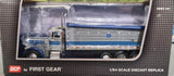 1/64 DCP / FIRST GEAR PETERBILT 379 TRI AXLE SILVER/BLUE WITH WORKING DUMP BODY  60-1342