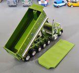 1/64 DCP / FIRST GEAR PETERBILT 379 5 AXLE GREEN/WHITE WITH WORKING DUMP BODY  60-1351