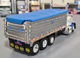 1/64 DCP / FIRST GEAR PETERBILT 379 TRI AXLE BLUE/WHITE WITH WORKING DUMP BODY  60-1343