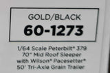 1/64 DCP / FIRST GEAR PETERBILT 379 GOLD/BLACK WITH TRI AXLE GRAIN TRAILER 60-1273