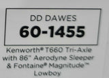 1/64 DCP KENWORTH T660 TRI DRIVE & HEAVY LOWBOY TRI AXLE TRAILER IN RED 60-1455