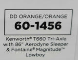 1/64 DCP KENWORTH T660 TRI DRIVE & HEAVY LOWBOY TRI AXLE TRAILER IN ORANGE/ORANGE 60-1456