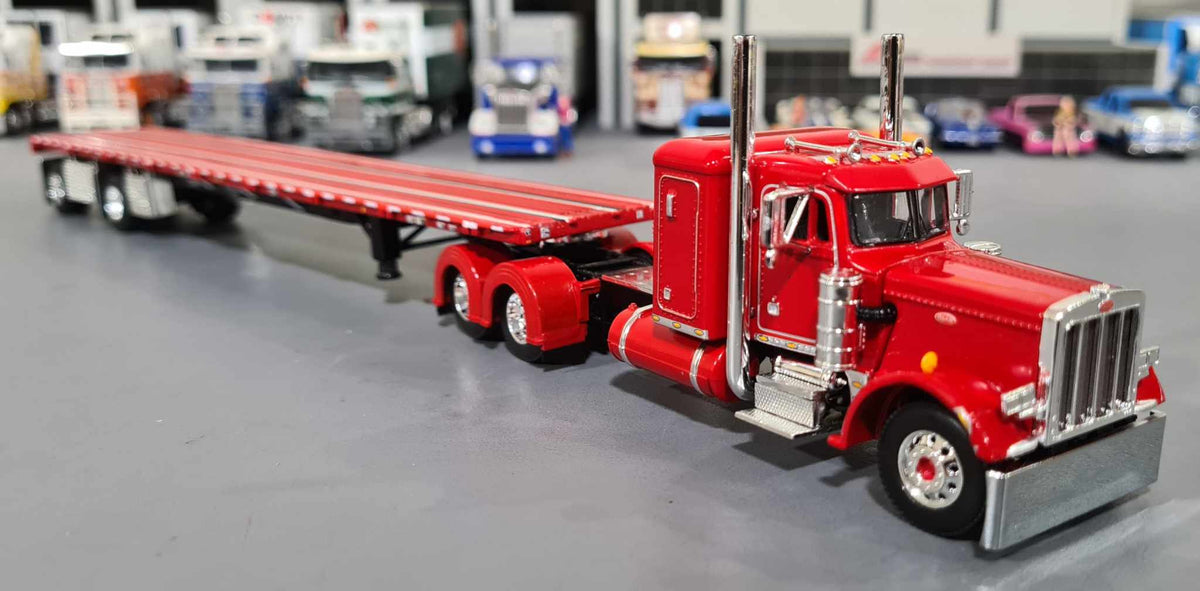Dcp / First Gear 1/64 Peterbilt 359 Red/Black With Flat Top Trailer ...