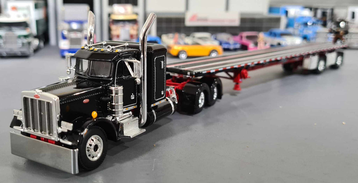 Dcp / First Gear 1/64 Peterbilt 359 Black/Red With Flat Top Trailer ...
