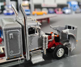DCP / FIRST GEAR 1/64  PETERBILT 359 SILVER/RED WITH FLAT TOP TRAILER *****60-1540