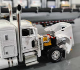1/64 DCP PETERBILT 379 WHITE STRETCHED CHASSIS WITH WORKING TIPPER TRAILER 60-1436