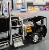 1/64 SCALE DCP PETERBILT 389 WITH SLEEPER BLACK/SILVER WITH TRI TILTING TALBERT TRAILER 60-1445