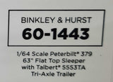 1/64 SCALE DCP PETERBILT 389 WITH SLEEPER BINKLEY & HURST WITH TRI TILTING TALBERT TRAILER 60-1443