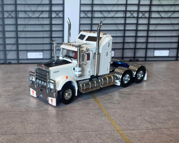 1/50 SCALE KENWORTH W900 WHITE WITH BLUE CHASSIS MADE BY ICONIC REPLICAS