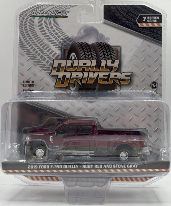 GREENLIGHT 2019 FORD F-350 DUALLY RUBY RED AND STONE GRAY NEW ON CARD