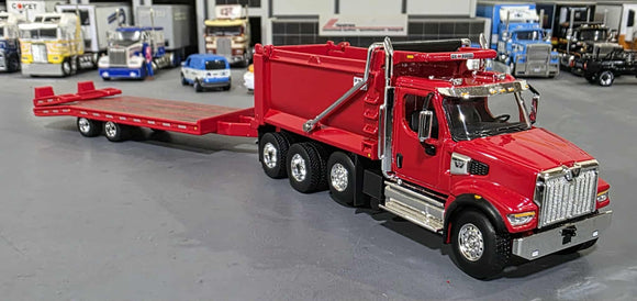 1/64 DCP / FIRST GEAR WESTERN STAR RED TANDOM TIPPER AND BEAVERTAIL TRAILER