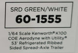 DCP / FIRST GEAR KENWORTH K100 GREEN & WHITE AERODYNE WITH MATCHING TRAILER  *****60-1555