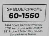 DCP / FIRST GEAR KENWORTH K100 BLUE & WHITE AERODYNE WITH MATCHING TRAILER *****60-1560
