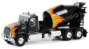 1/64 GREENLIGHT BLACK WITH FLAMES MACK GRANITE CEMENT MIXER  NEW ON CARD