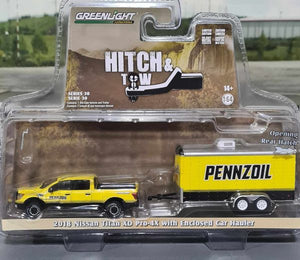 1/64 GREENLIGHT PENNZOIL NISSAN TITAN AND TRAILER NEW ON CARD