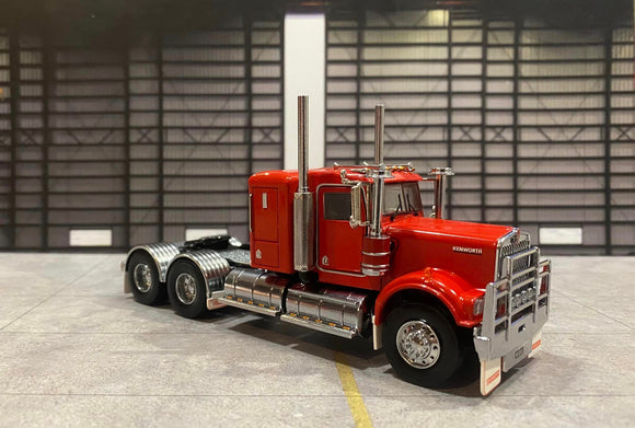 1/50 SCALE KENWORTH W900 ALLOY WHEELS LOWLINE SLEEPER RED WITH BLACK CHASSIS MADE BY ICONIC REPLICAS