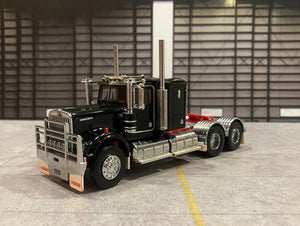 1/50 SCALE KENWORTH W900 ALLOY WHEELS LOWLINE SLEEPER BLACK WITH RED CHASSIS MADE BY ICONIC REPLICAS