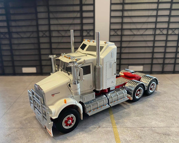 ICONIC REPLICAS 1/50 SCALE  SAR KENWORTH AERODYNE IN ICE WHITE WITH RED CHASSIS WITH COA