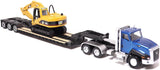 1/87 DIECAST MASTERS CAT SEMI TRACTOR WITH LOWBOY TRAILER AND CAT DIECAST MACHINES BLUE NEW IN BLISTER PACK