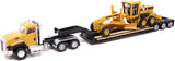1/87 DIECAST MASTERS CAT SEMI TRACTOR WITH LOWBOY TRAILER AND CAT DIECAST MACHINES YELLOW NEW IN BLISTER PACK