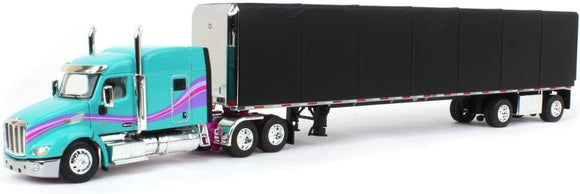 1/64 DCP / FIRST GEAR PETERBILT 579 TEAL/BLACK WITH CURTAINSIDER TRAILER 60-1611