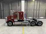 ICONIC REPLICAS 1/50 SCALE  SAR KENWORTH LOWLINE IN BURGUNDY WITH BLACK CHASSIS SPIDERS