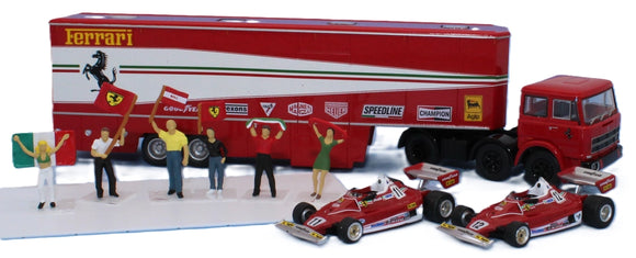 1/87 Scale Brekina Ho FIAT 691 T SEMITRAILER FERRARI AND 2 FERRARI F1 RED AND WHITE