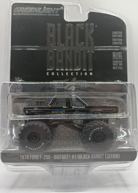 GREENLIGHT 1974 FORD F-250 BIGFOOT #1 BLACK BANDIT EDITION BLACK NEW ON CARD
