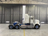 ICONIC REPLICAS 1/50 SCALE  SAR KENWORTH AERODYNE IN WHITE WITH BLUE CHASSIS SPIDERS